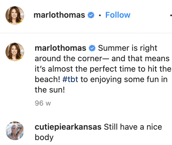 A fan's comment on Marlo Thomas' Instagram post featuring her husband, Phil Donahue, on May 20, 2021 | Source: Instagram/marlothomas