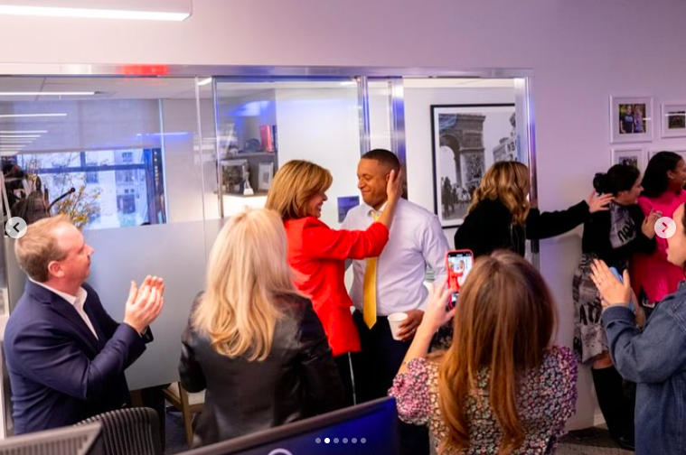 Hoda Kotb and Craig Melvin sharing a sweet moment amid the "Today" team celebrating his new role, posted on November 14, 2024 | Source: Instagram/savannahguthrie