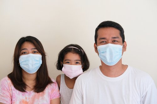 Familie mit Maske | Quelle: Shutterstock