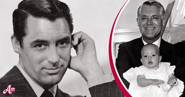 A younger Cary Grant. Inset: Grant holding his daughter Jeniffer | Source: Getty Images