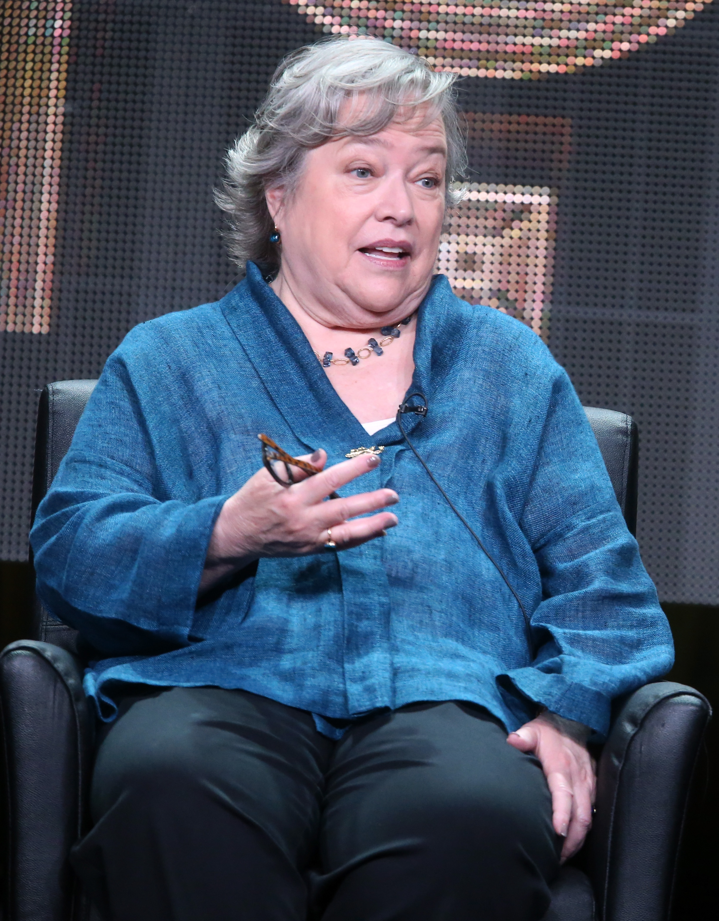 Actress Kathy Bates speaks onstage during the "AHS: Hotel" panel discussion at the FX portion of the 2015 Summer TCA Tour at The Beverly Hilton Hotel on August 7, 2015 in Beverly Hills, California | Source: Getty Images