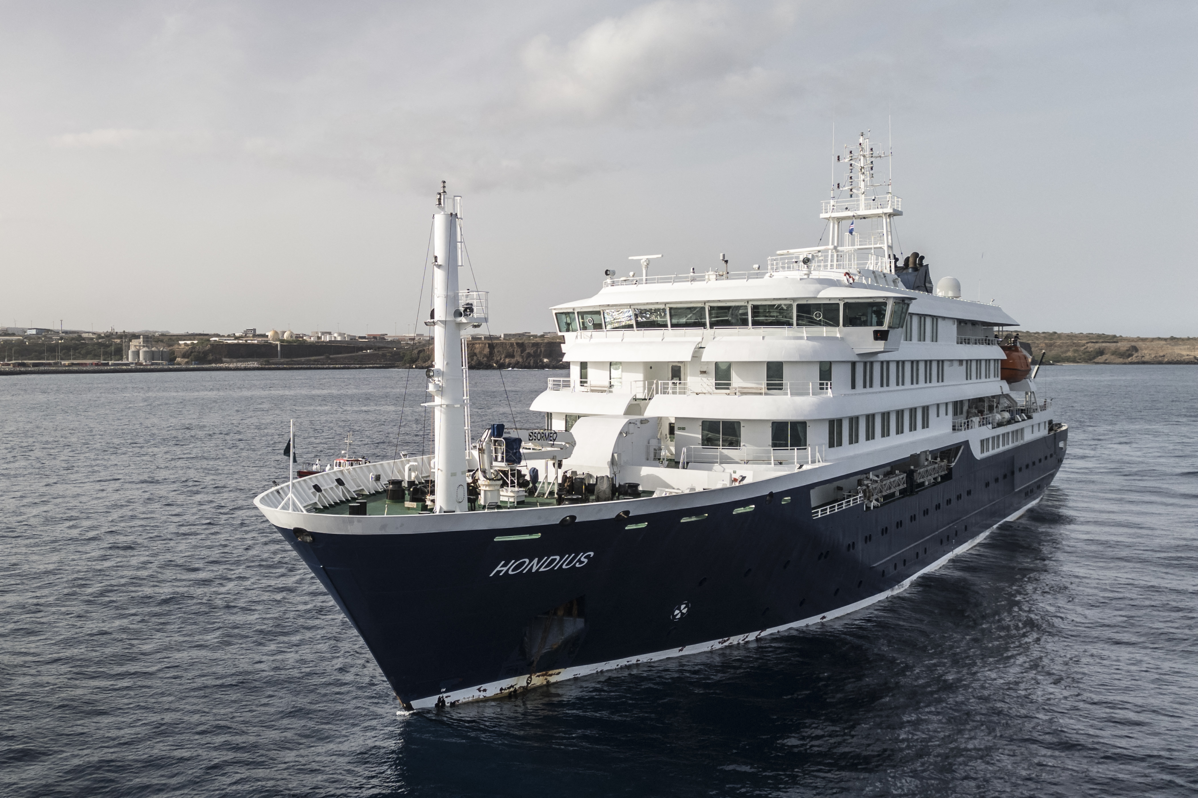 An aerial view of the cruise ship MV Hondius stationary off the port of Praia, the capital of Cape Verde, on May 5, 2026 | Source: Getty Images
