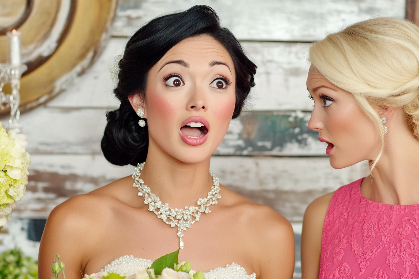 A shocked bride and her best friend | Source: Midjourney