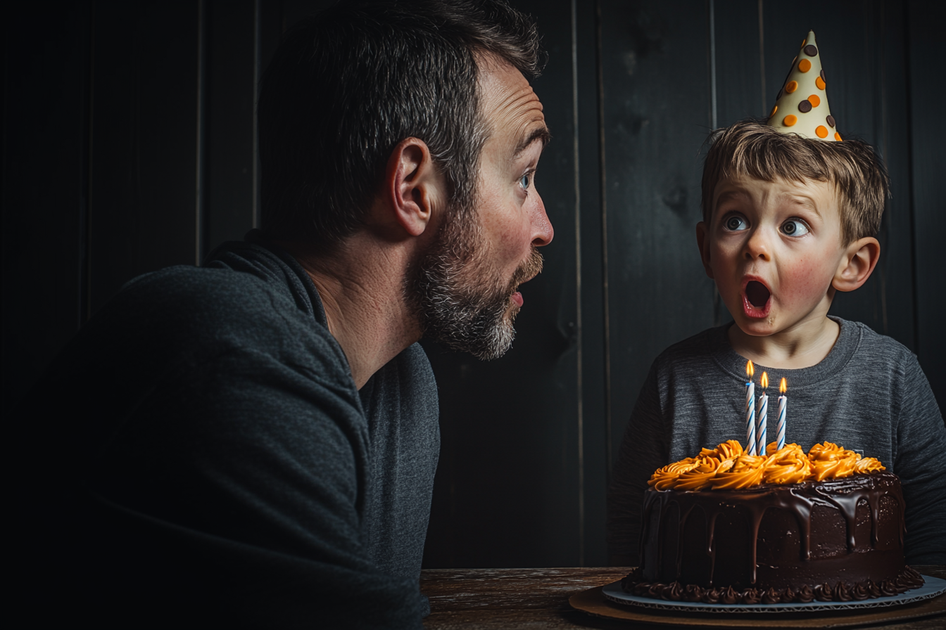 A shocked man looking at his son | Source: Midjourney