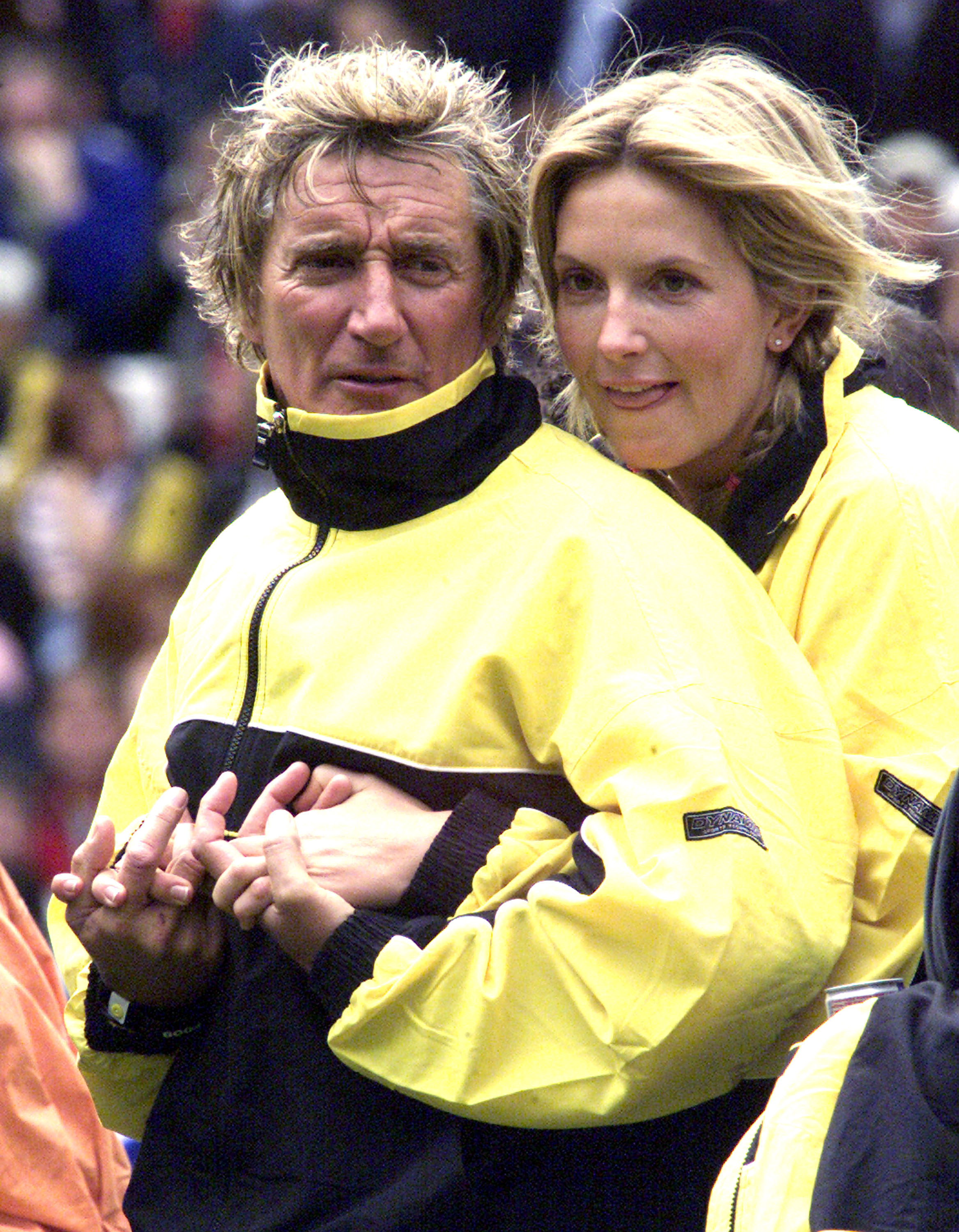 Rod Stewart and Penny Lancaster attend the Music Industry Soccer Six games event on May 26, 2002 | Source: Getty Images