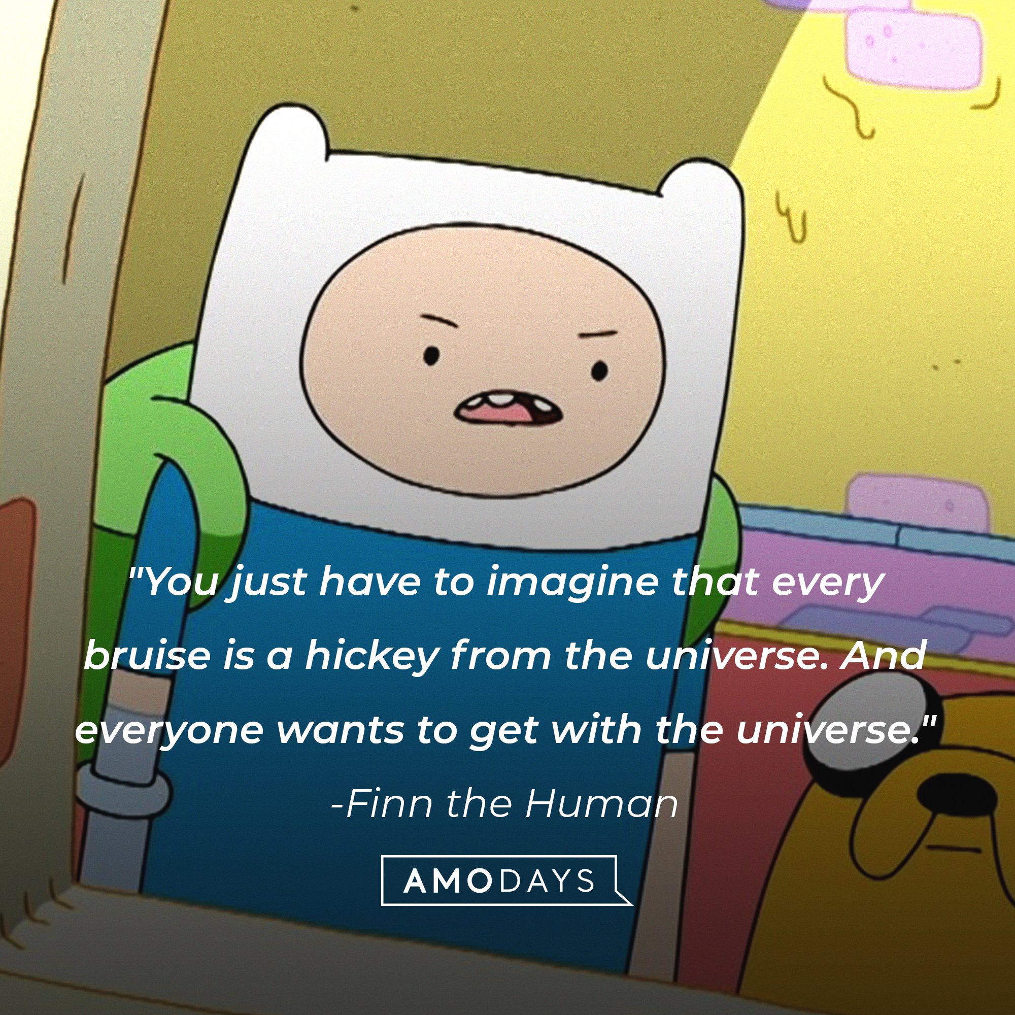    Finn the Human’s quote: "You just have to imagine that every bruise is a hickey from the universe. And everyone wants to get with the universe." | Image: AmoDays