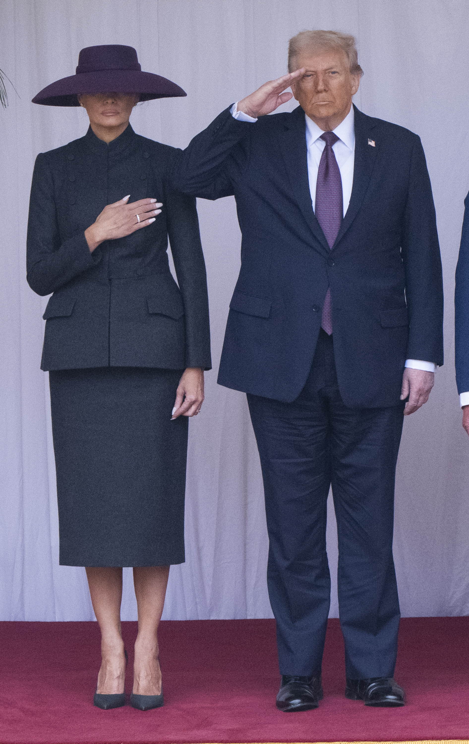 Melania and Donald Trump during the Ceremonial Welcome of their State Visit to the United Kingdom in Windsor, England on September 17, 2025. | Source: Getty Images