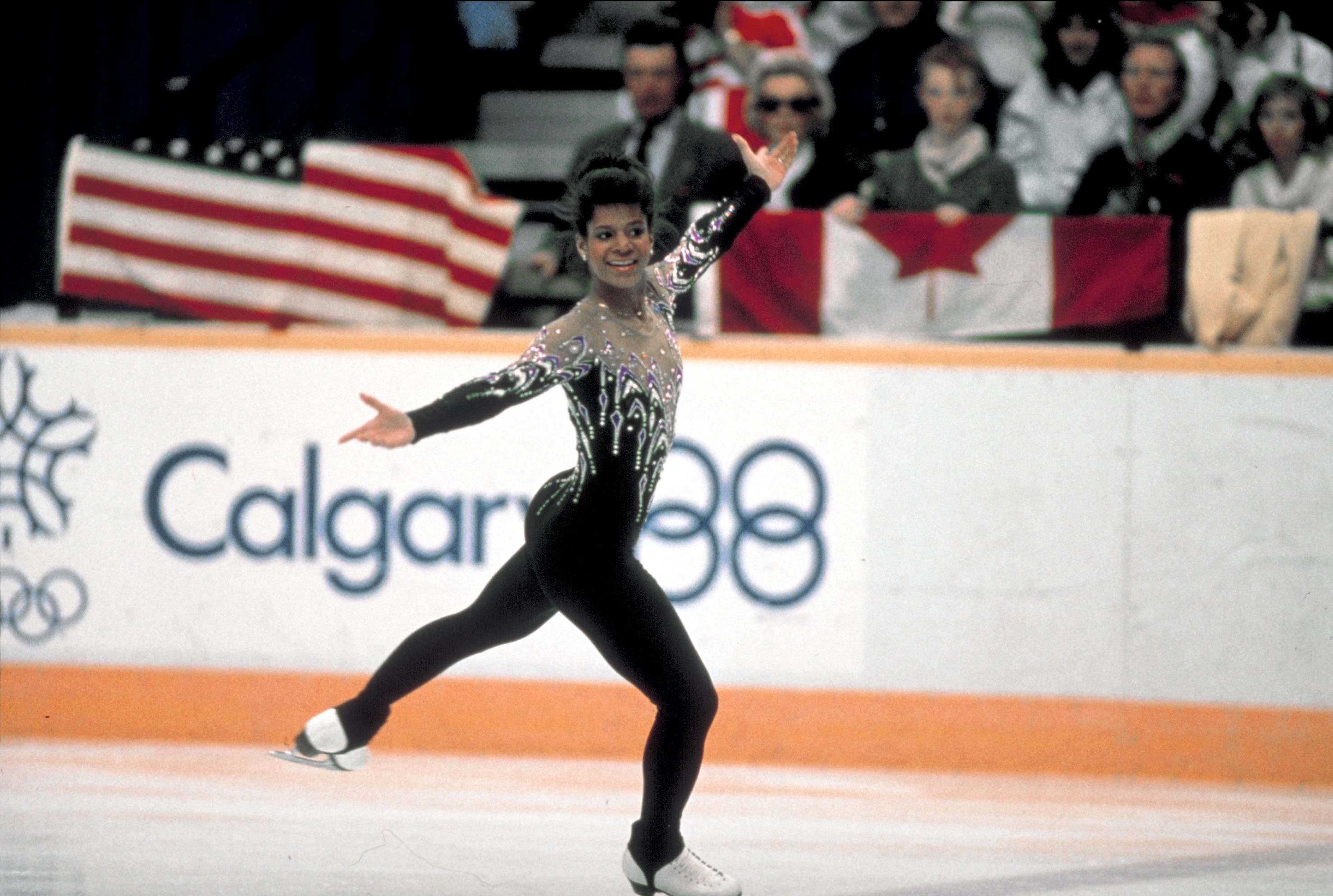 Figure skater  Debi Thomas competing in unident. event at 1988 Winter Olympics. | Photo: GettyImages
