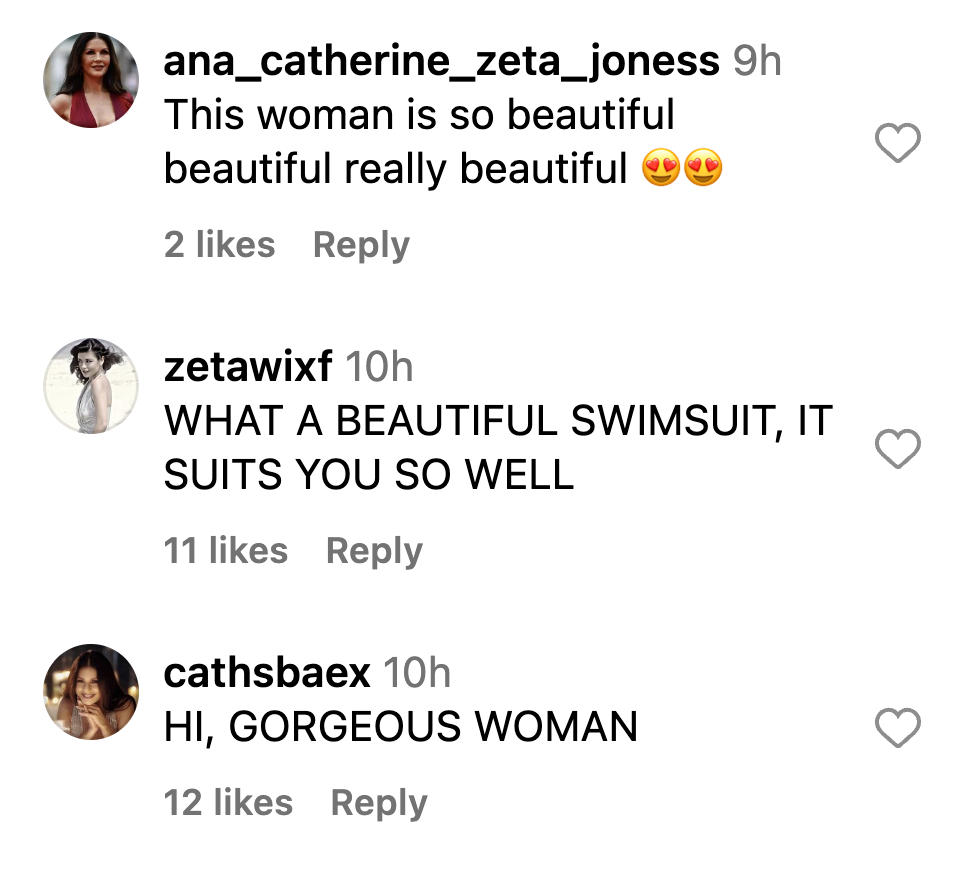 Screenshot of comments on Catherine Zeta-Jones' Instagram post. | Source: Instagram/CatherineZetaJones