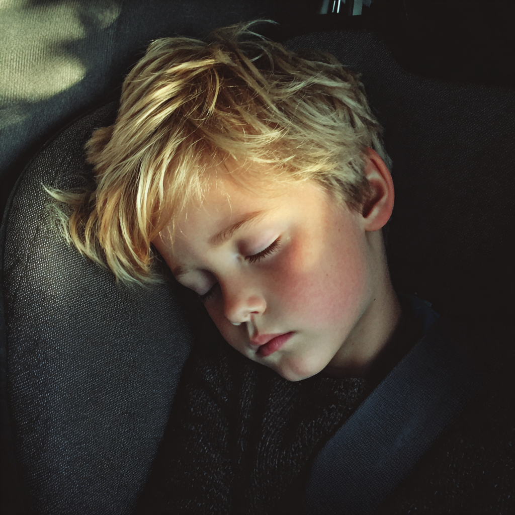 A little boy sleeping in a car | Source: Midjourney