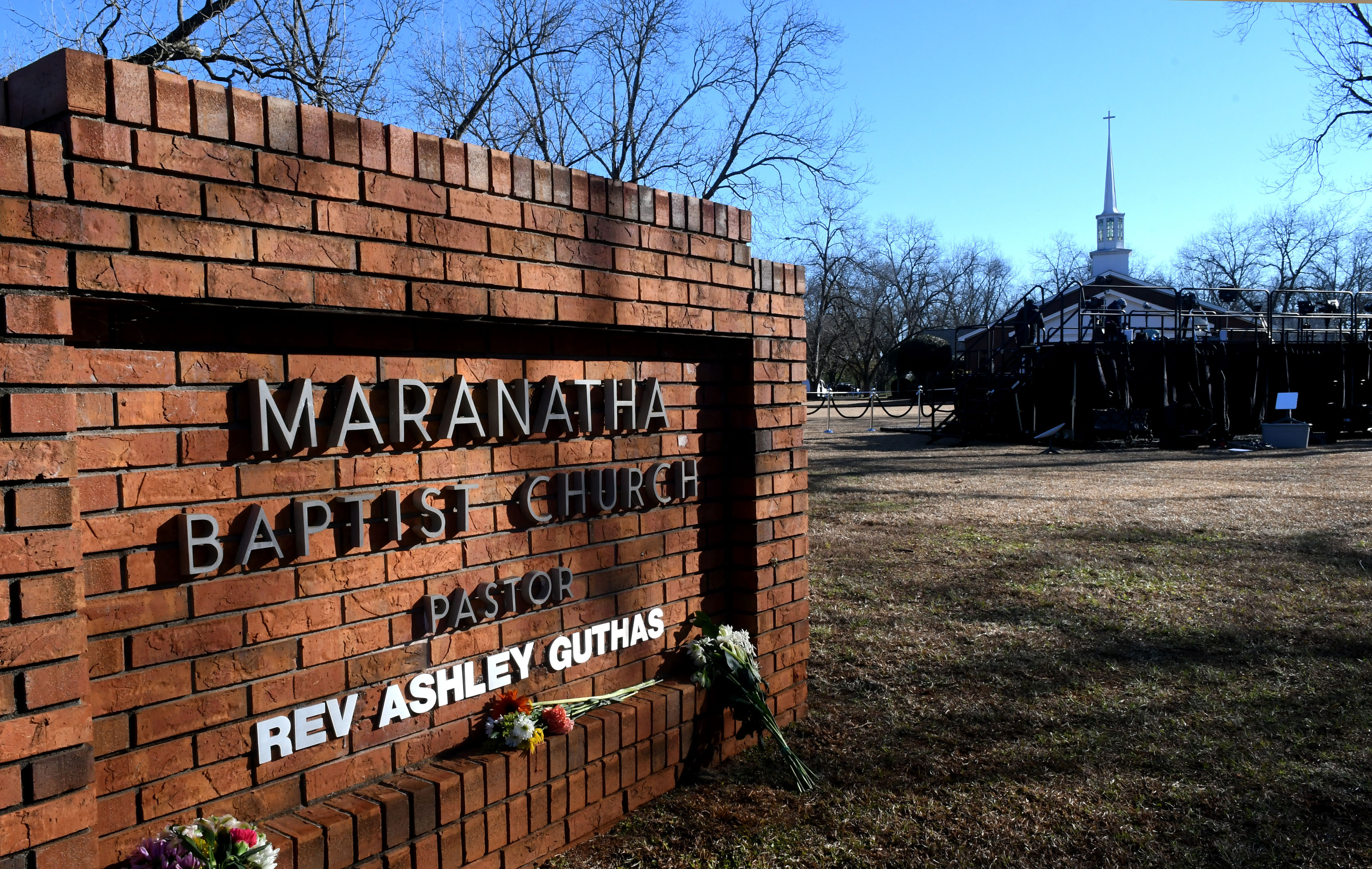 Signage and a riser for media is seen at Maranatha Baptist Church on the morning of the private funeral service of former U.S. President Jimmy Carter on January 09, 2025, in Plains, Georgia | Source: Getty Images