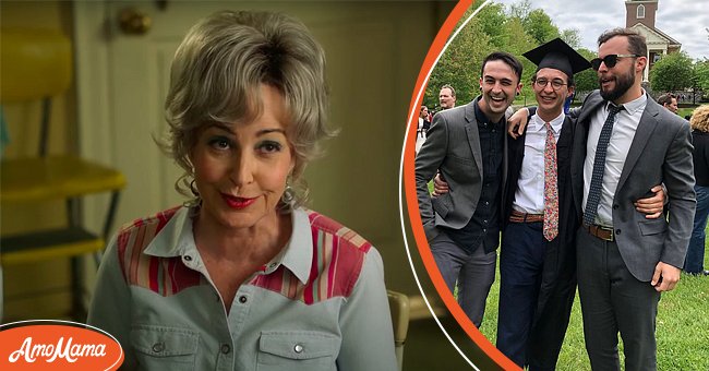 Annie Potts as Meemaw in season 2 of "Young Sheldon," 2019 [Left] Potts's sons, Clay, Doc, and Harry at Harry's graduation in 2018 [Right] | Photo: YouTube/TV Promos & Instagram/Doctordoctormusic