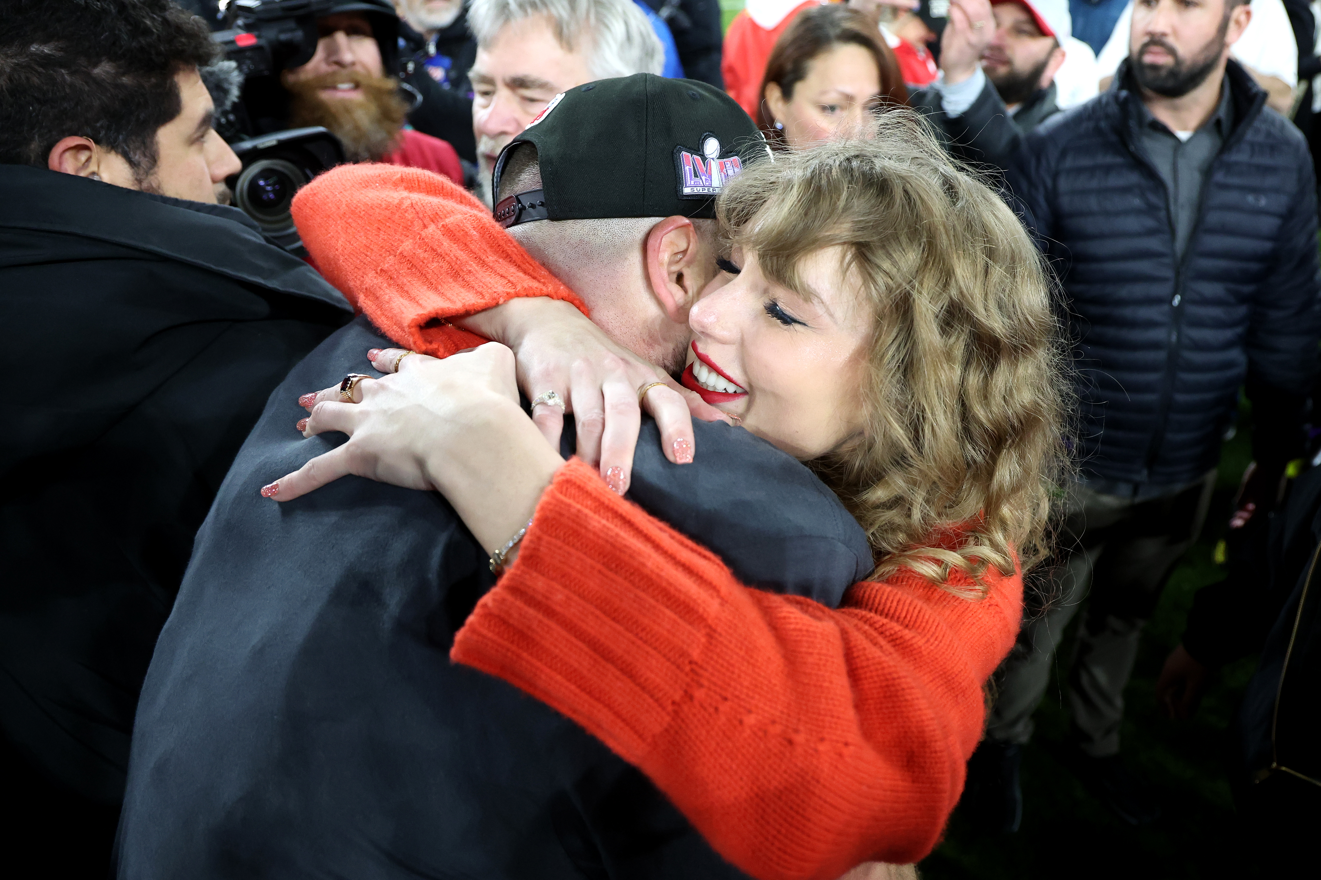 Travis Kelce and Taylor Swift during the AFC Championship Game on January 28, 2024 in Baltimore, Maryland | Source: Getty Images