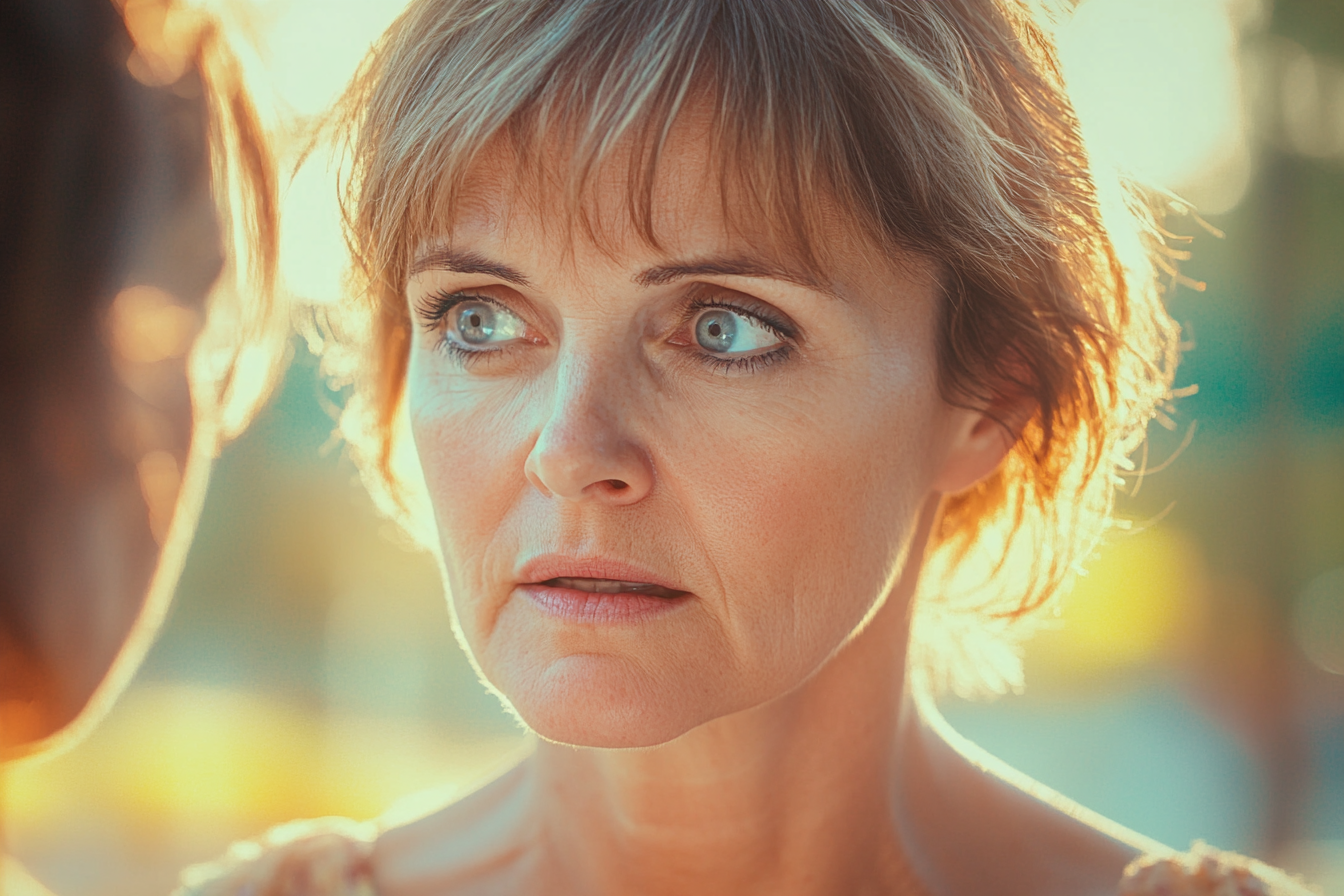 A woman talking to another woman in a park | Source: Midjourney