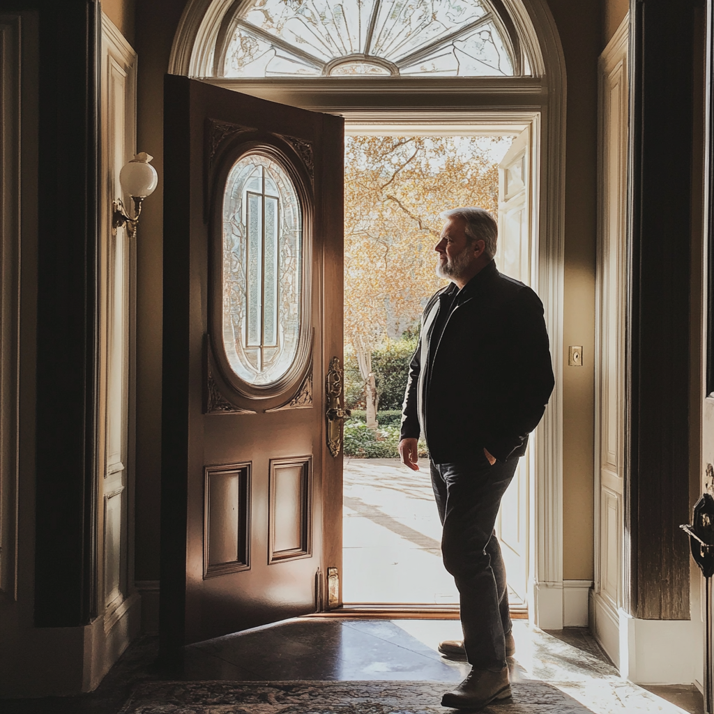 A man standing at a front door | Source: Midjourney