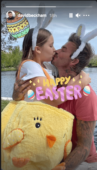 David Beckham donning matching bunny ears with Harper while they shared a kiss | Photo: Instagram / davidbeckham