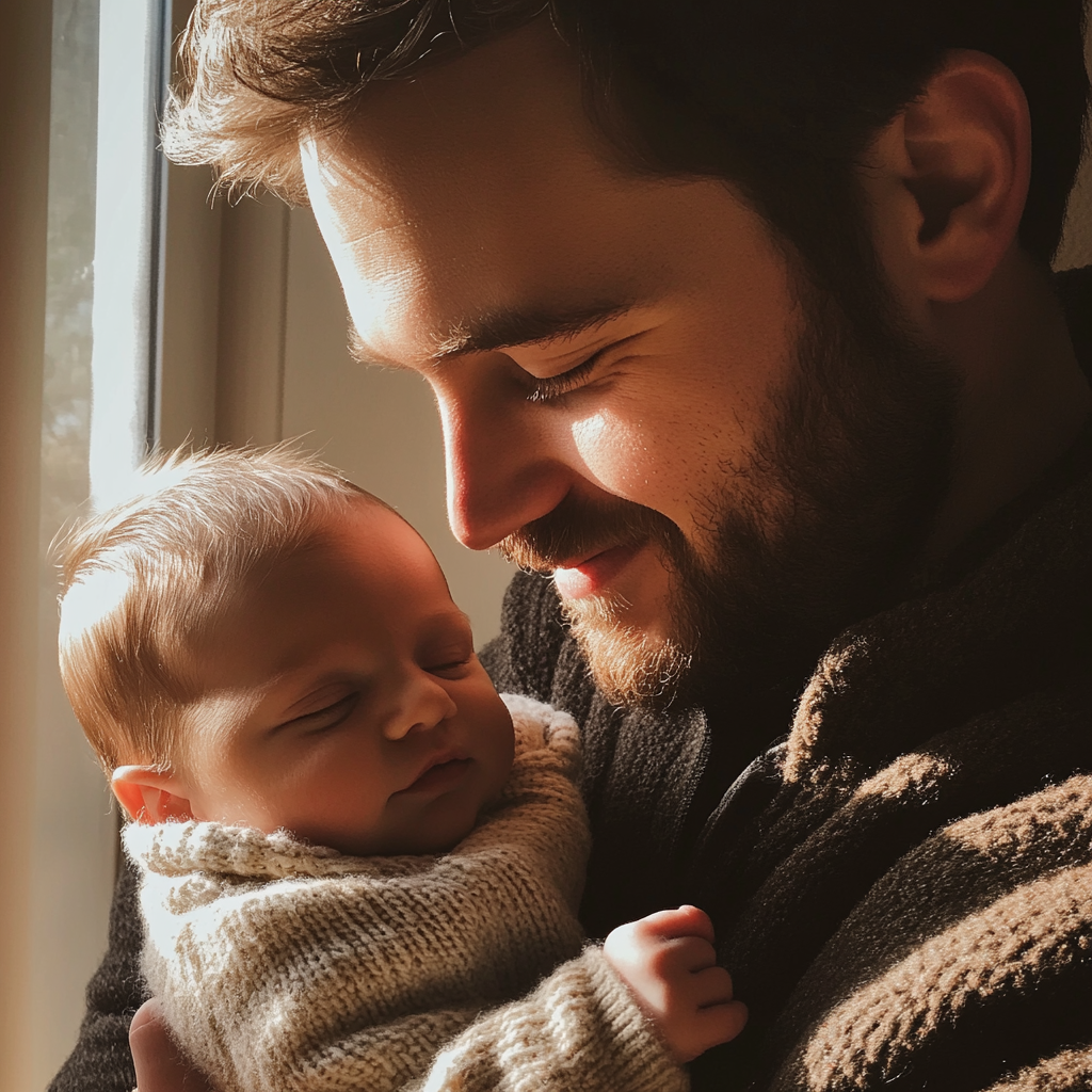 A man holding his newborn baby | Source: Midjourney