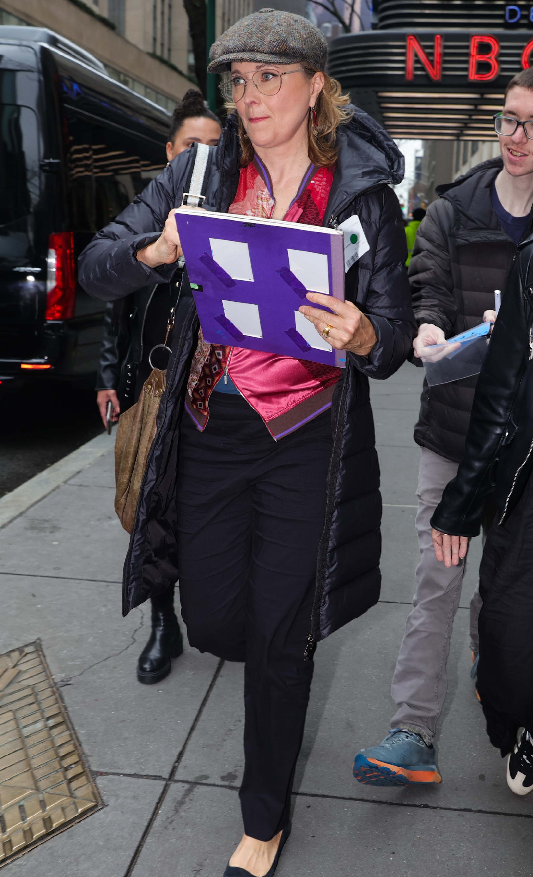 Lucy Lawless is seen leaving NBC Studios on April 11, 2024 | Source: Getty Images