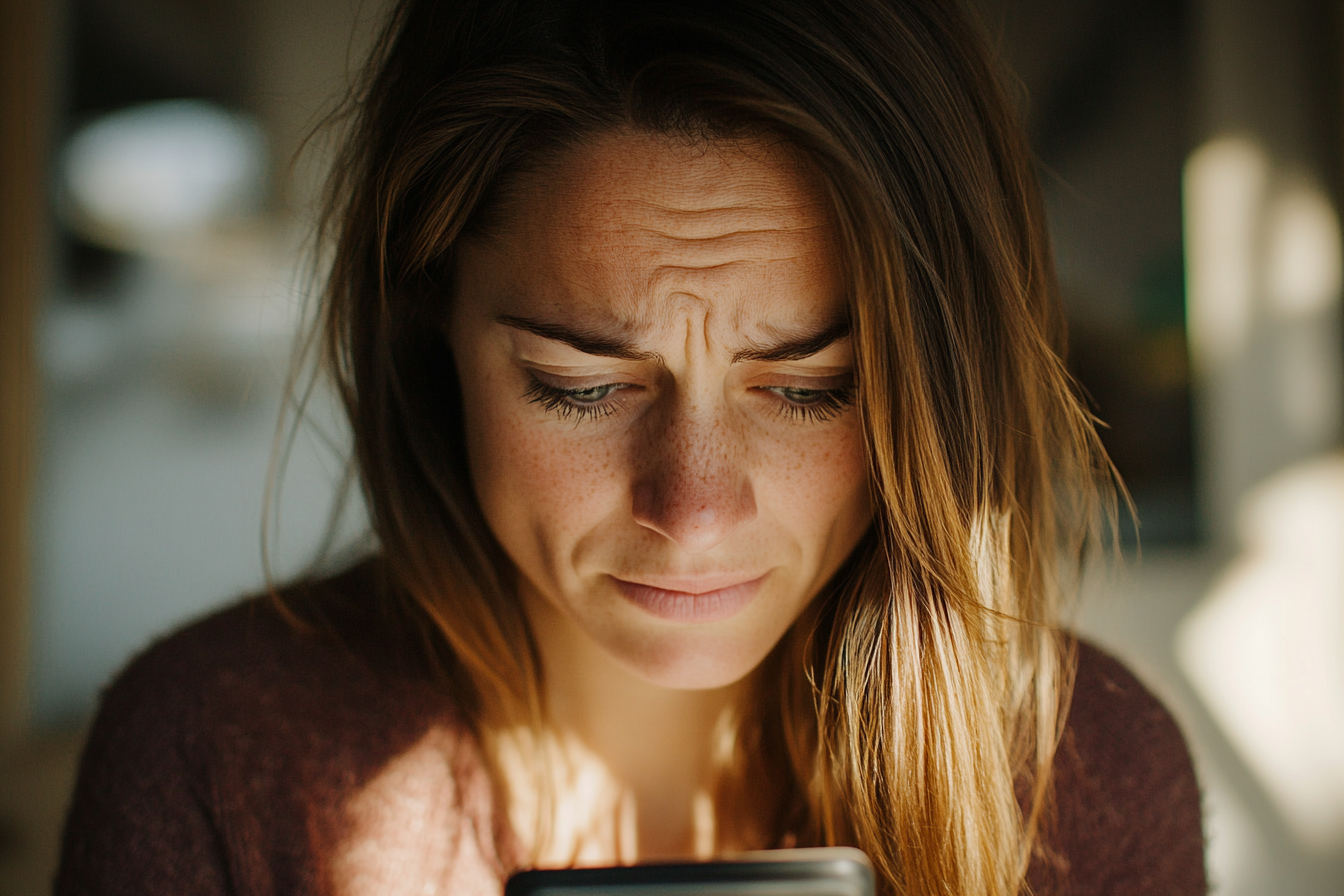 A woman looking at her phone | Source: Midjourney