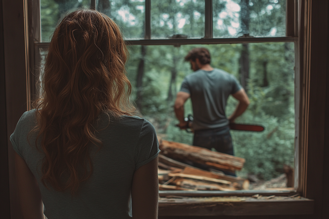 A woman watching a man through her window | Source: Midjourney