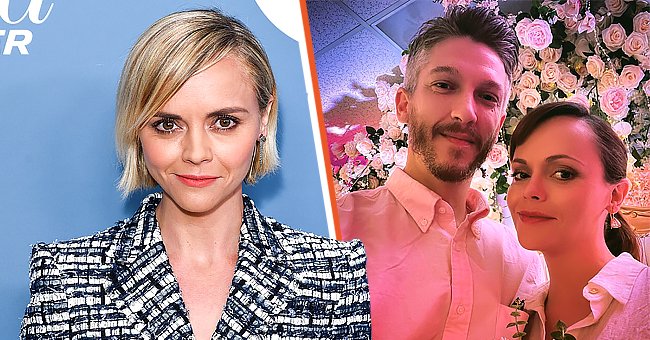 On the left: Christina Ricci at The Hollywood Reporter's Power 100 Women In Entertainment on December 05, 2018 in Los Angeles, California. On the right: Ricci and her husband, Mark Hampton, on their wedding day | Photo: Getty Images | Instagram.com/riccigrams