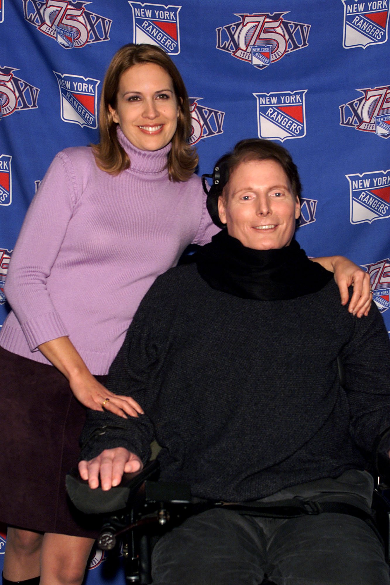 Christopher Reeve with wife Dana at the Superskate 2001 charity hockey event at Madison Square Garden in New York City | Source: Getty Images