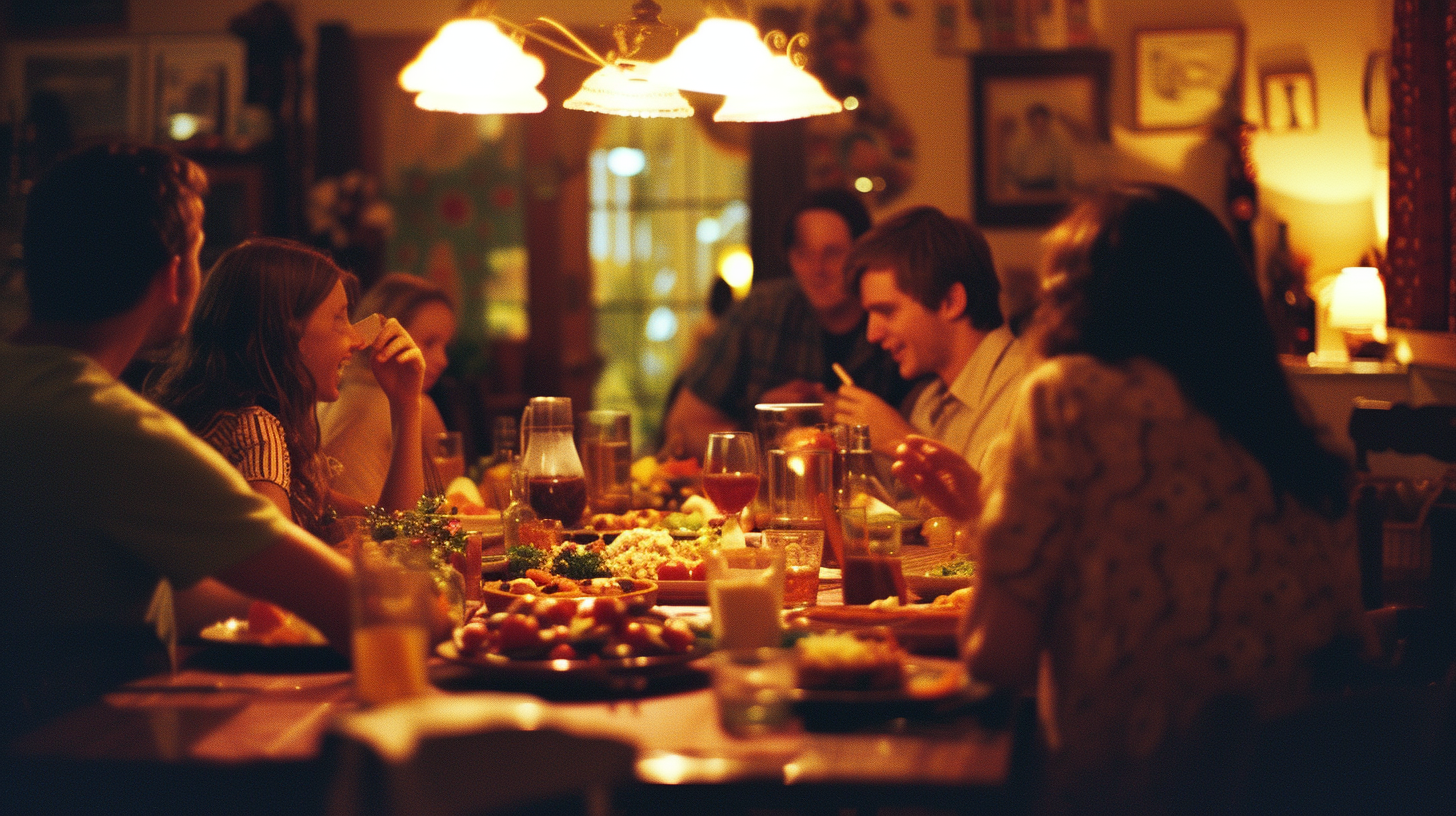 People sitting at a dinner table | Source: Midjourney