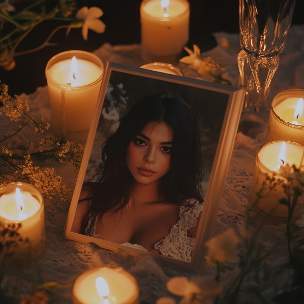 Photo of a young lady surrounded by candles | Source: Midjourney