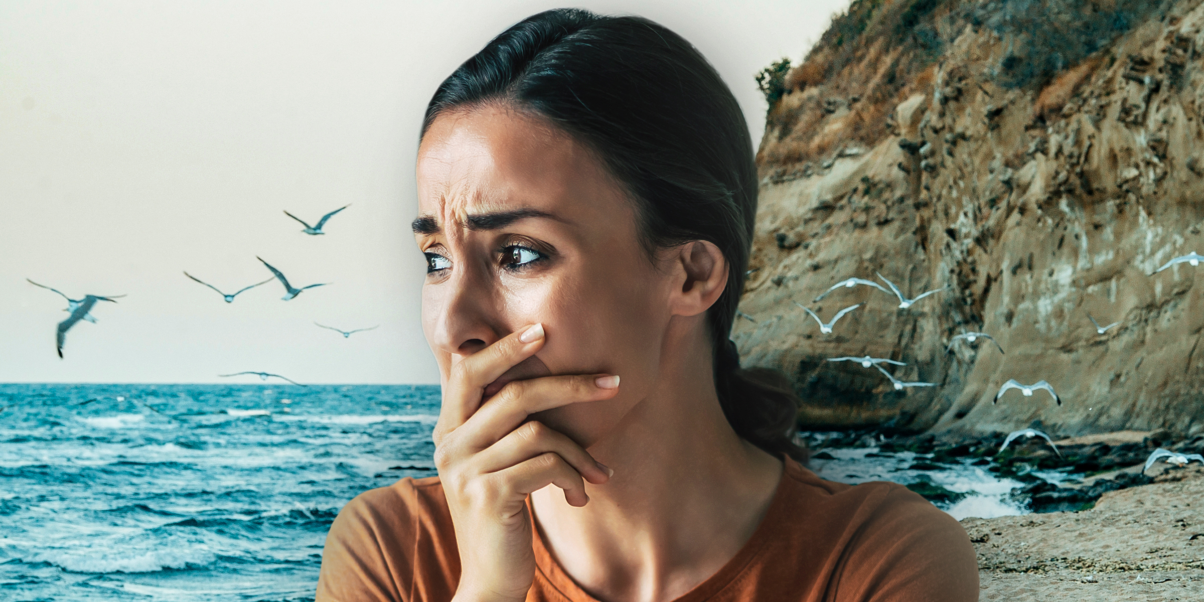 A woman looking distressed at the beach | Source: Shutterstock