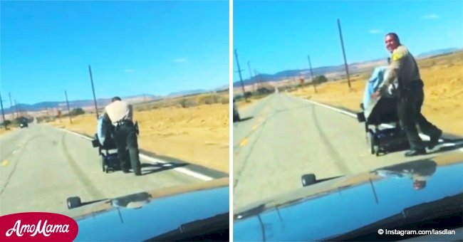 Officer realizes disabled woman’s wheelchair doesn’t work, so he starts pushing it himself