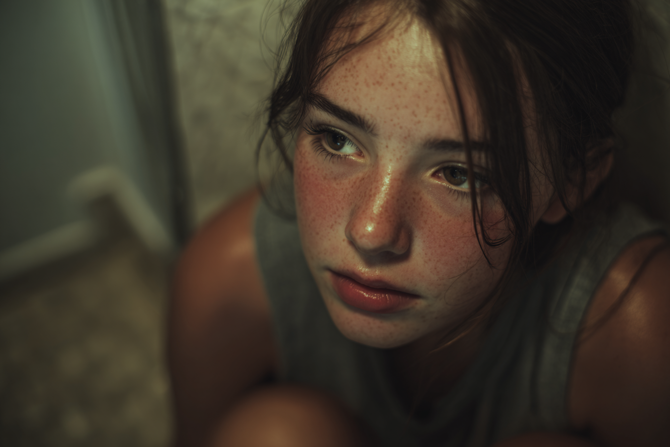 A girl sitting in a bathroom | Source: Midjourney