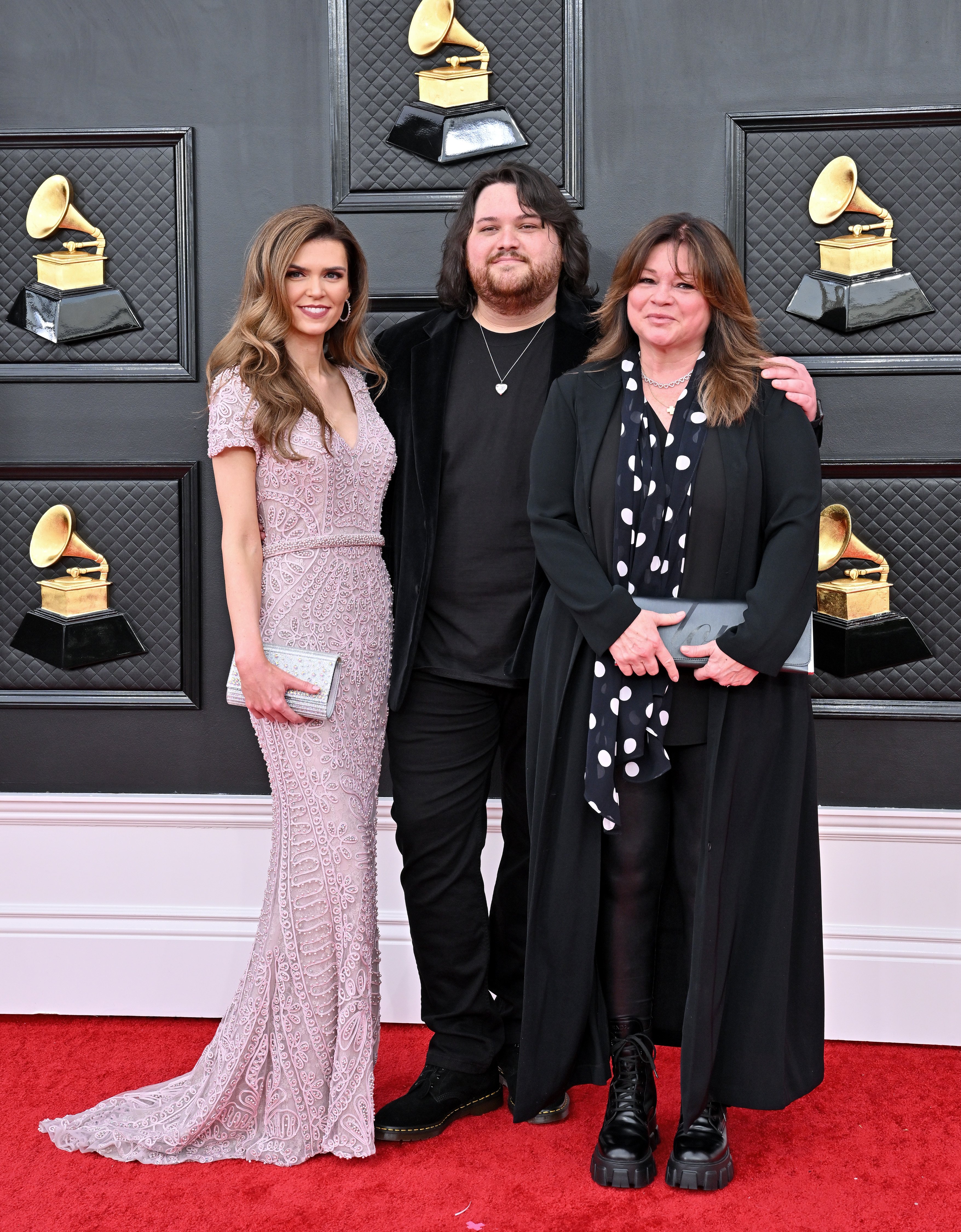 Andraia Allsop, Wolfgang Van Halen, and Valerie Bertinelli attend the 64th Annual GRAMMY Awards at MGM Grand Garden Arena on April 03, 2022 in Las Vegas, Nevada. | Source: Getty Images