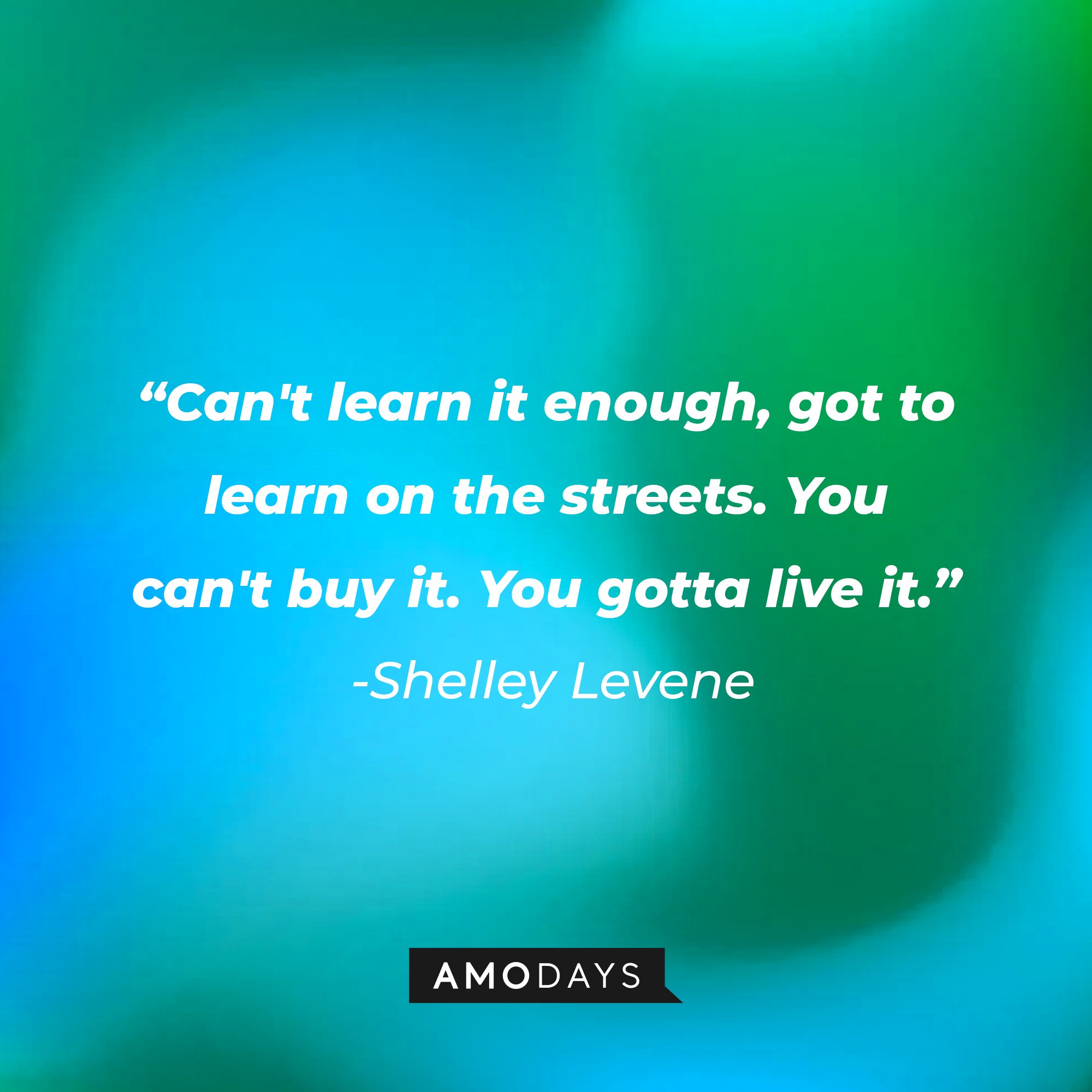 Shelley Levene's quote: "Can't learn it enough, got to learn on the streets. You can't buy it. You gotta live it." | Image: AmoDays