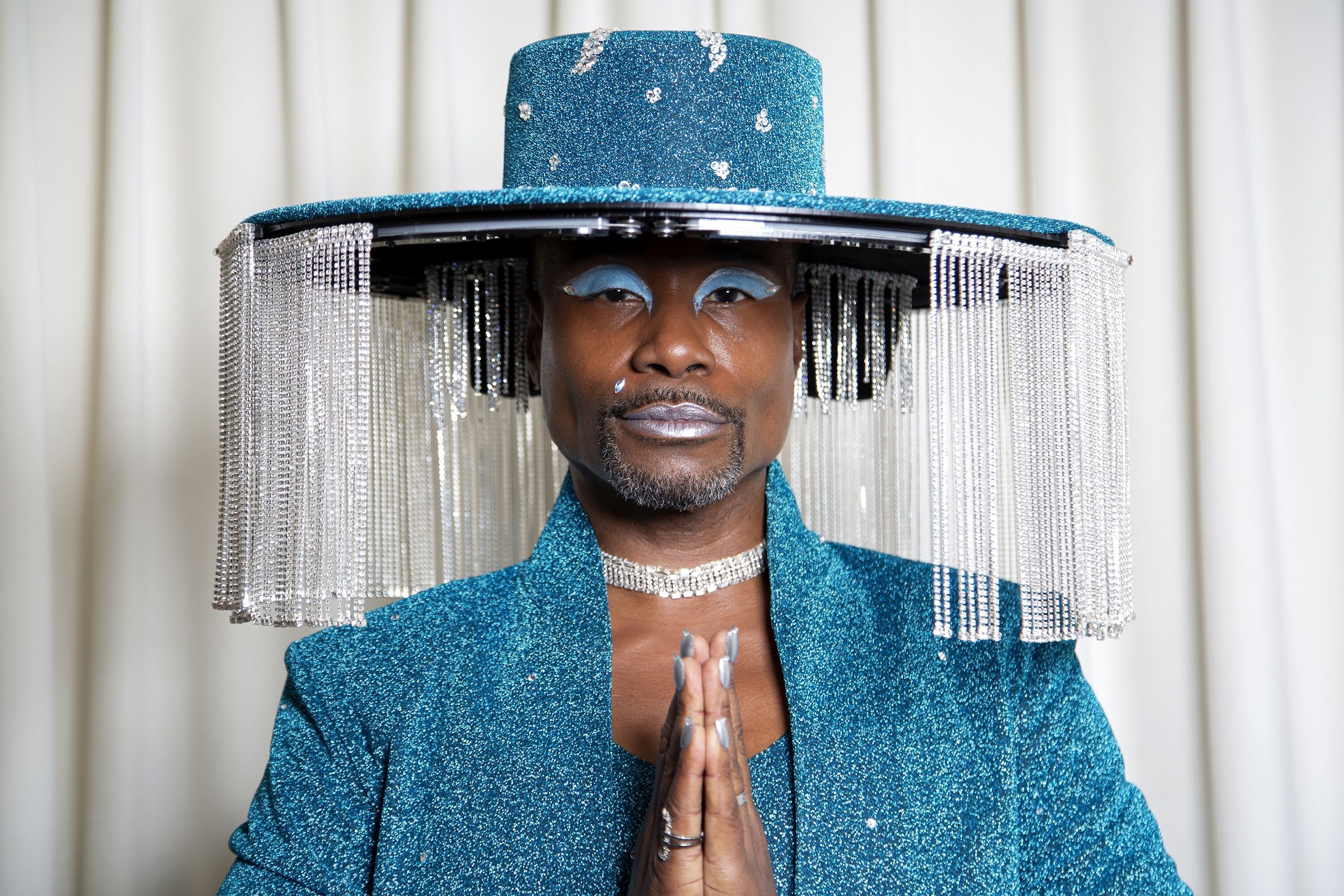 Billy Porter gets ready for The 62nd Annual GRAMMY Awards styled by Sam Ratelle, wearing BAJA EAST and custom hat by Sarah Sokol Millinery on January 26, 2020 in Los Angeles, California | Photo: Getty Images