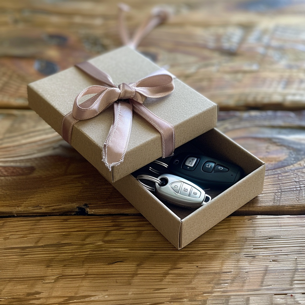A set of car keys inside a gift box | Source: Midjourney