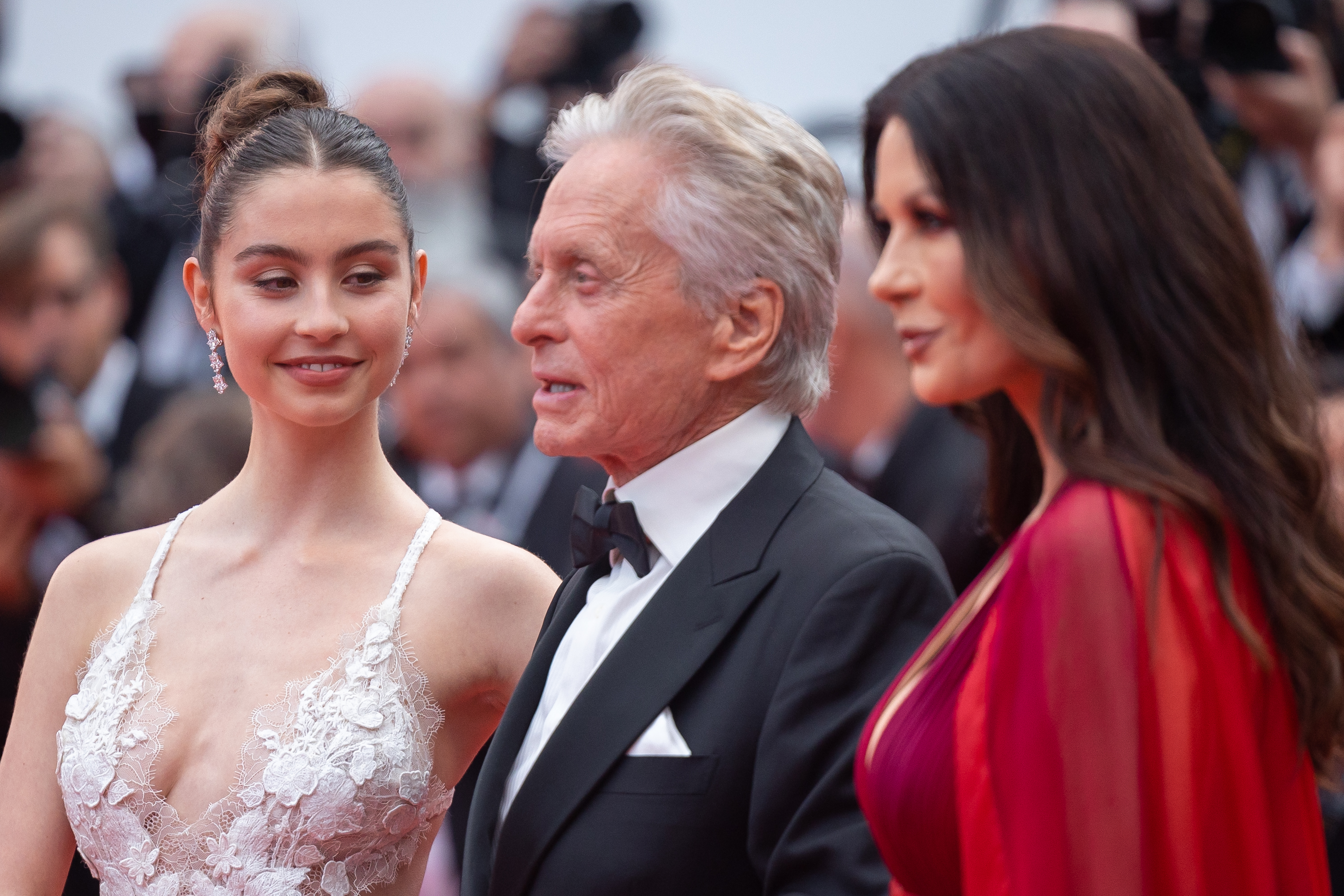 Carys Zeta Douglas, Michael Douglas, and Catherine Zeta-Jones at the "Jeanne du Barry" screening & opening ceremony at the 76th annual Cannes Film Festival on May 16, 2023, in Cannes, France | Source: Getty Images