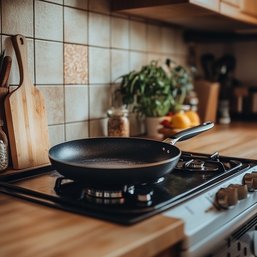 A frying pan on a stove top | Source: Midjourney