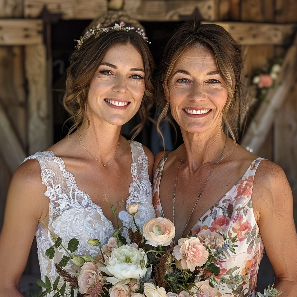 A close-up of a bride and her mother | Source: Midjourney