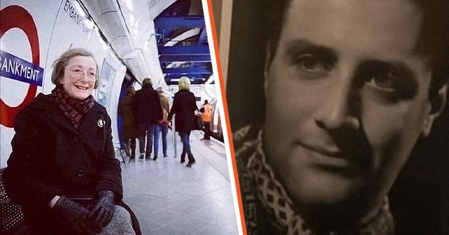 Margaret McCollum on the underground platform at Embankment station [left]; Oswald Laurence whose voice was used in the subway station for decades [right] | Source: twitter.com/eliistender10 youtube.com/BhamUrbanNewsUK