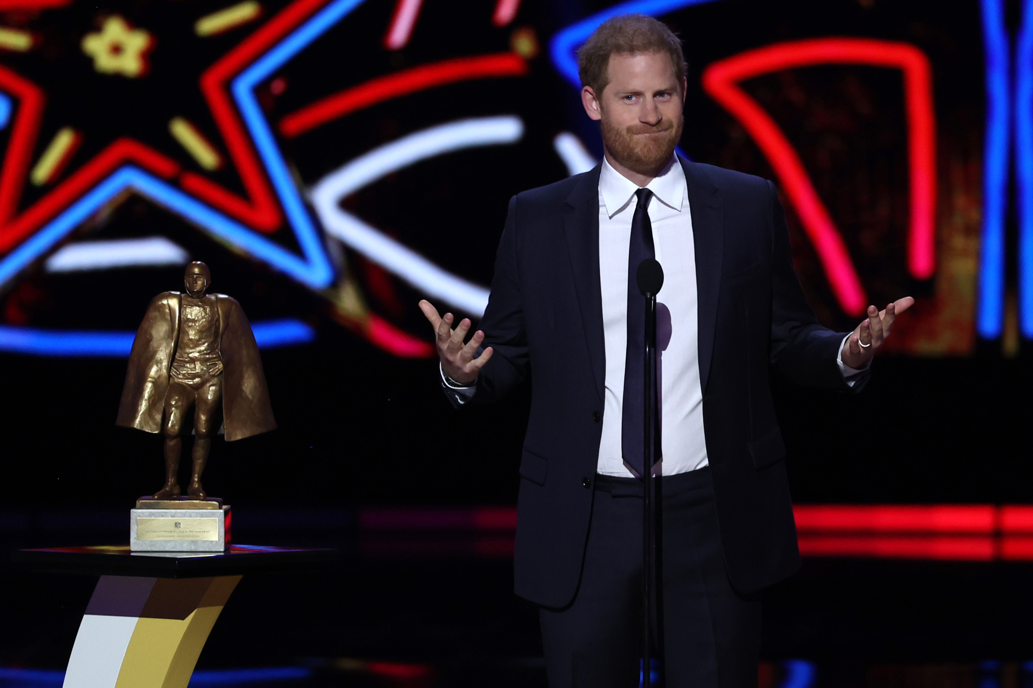Prince Harry presents the Walter Payton Man of the Year Award at the 13th Annual NFL Honors on February 8, 2024 in Las Vegas, Nevada. | Source: Getty Images