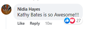 A netizen comments on Kathy Bates' "Lip Sync Battle" video on Facebook | Source: www.facebook.com/lipsyncbattle