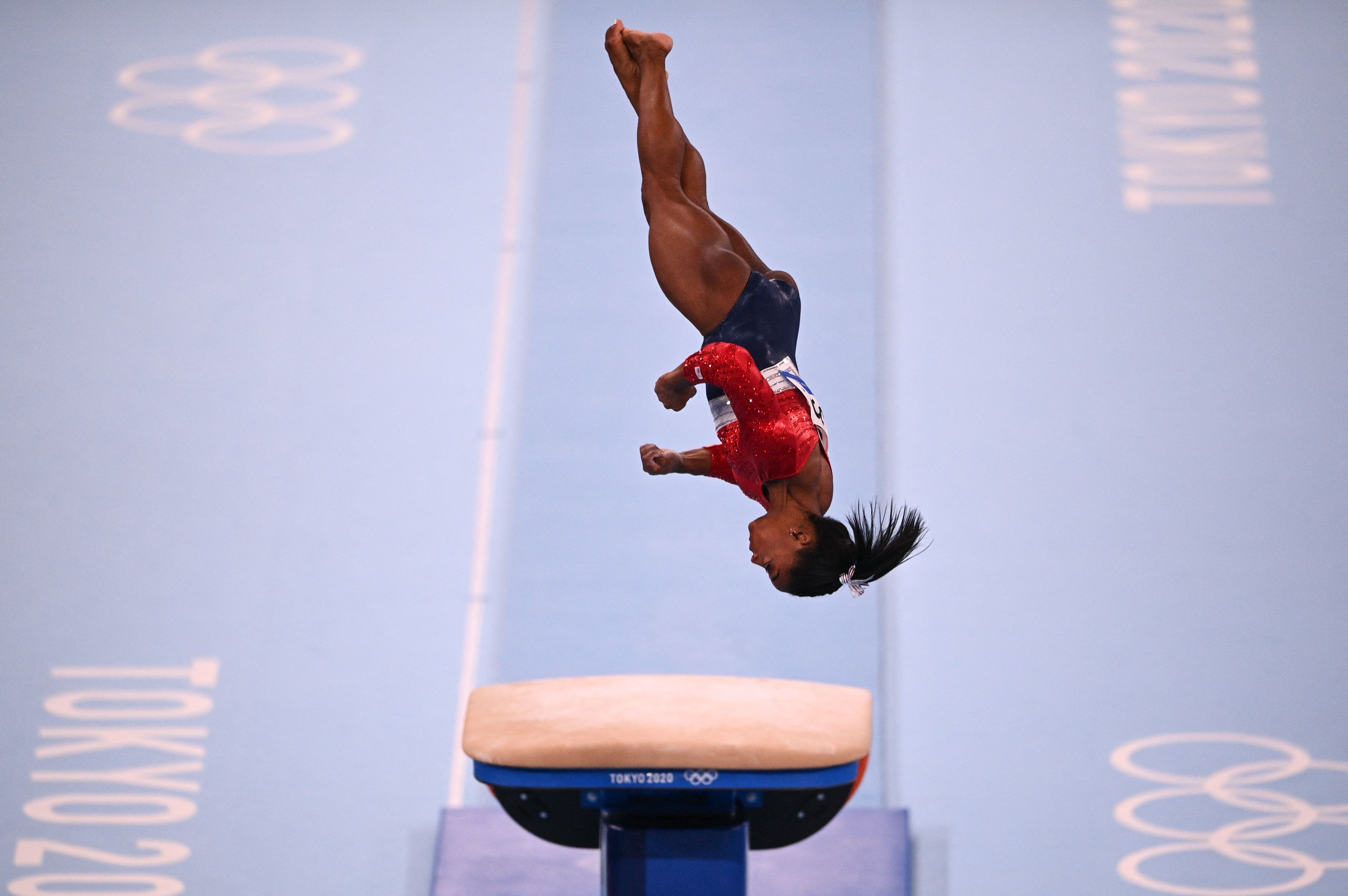 Simone Biles competes in the vault event during the Tokyo 2020 Olympic Games on July 27, 2021, in Tokyo, Japan. | Source: Getty Images