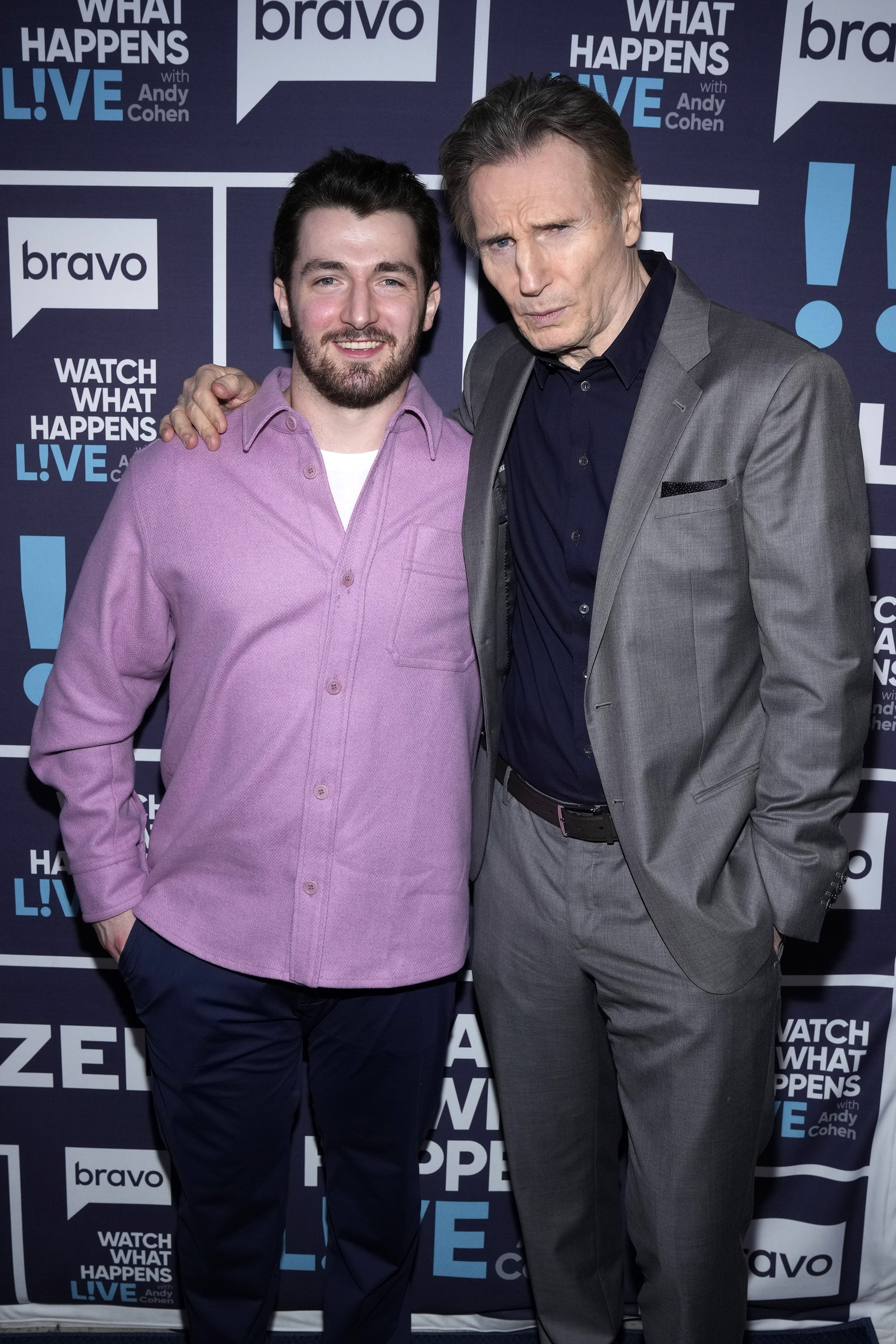 Daniel Neeson and Liam Neeson on "Watch What Happens Live With Andy Cohen," 2023 | Source: Getty Images