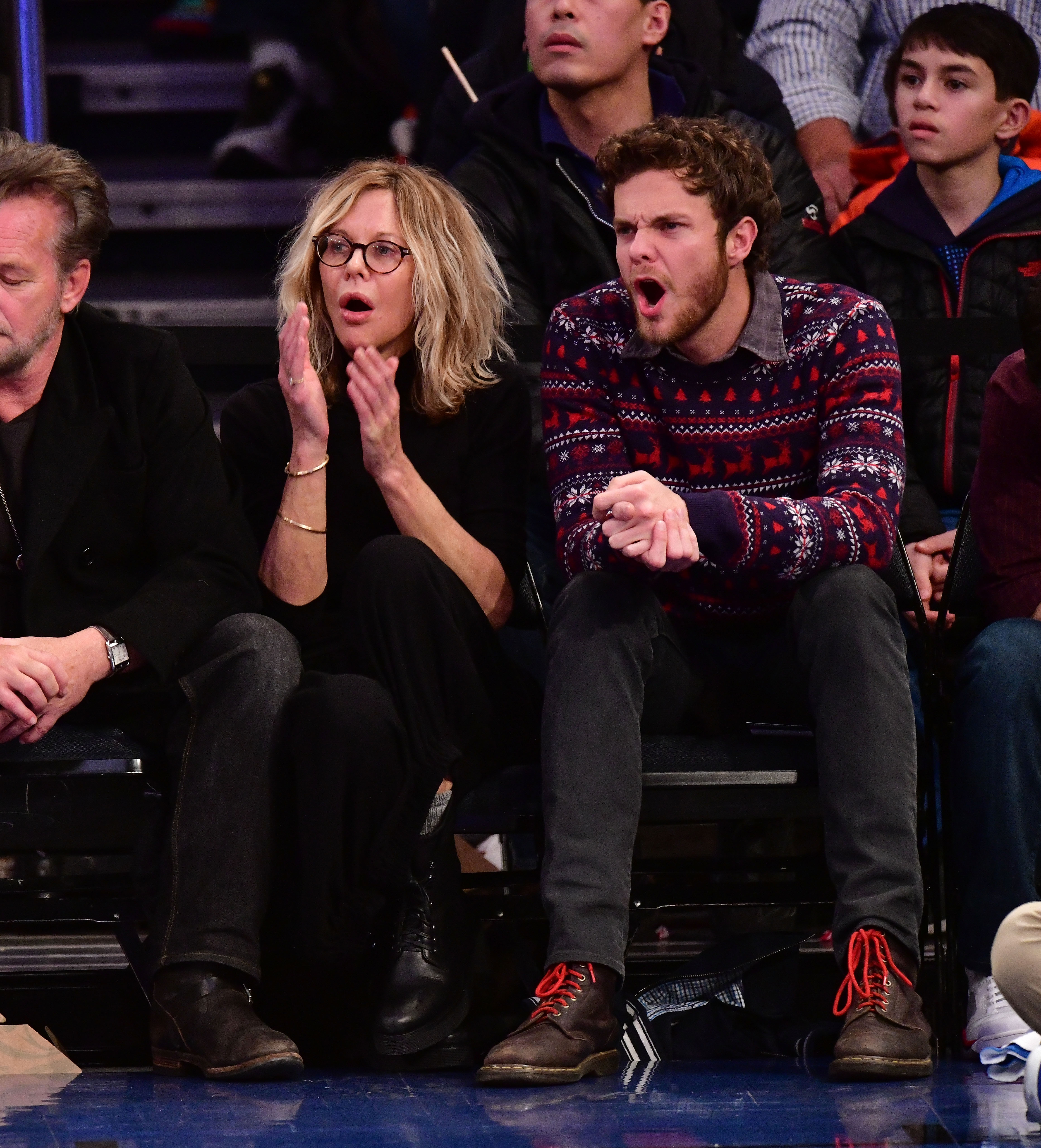 Meg Ryan and Jack Quaid attend a basketball game on December 25, 2017 in New York City. | Source: Getty Images