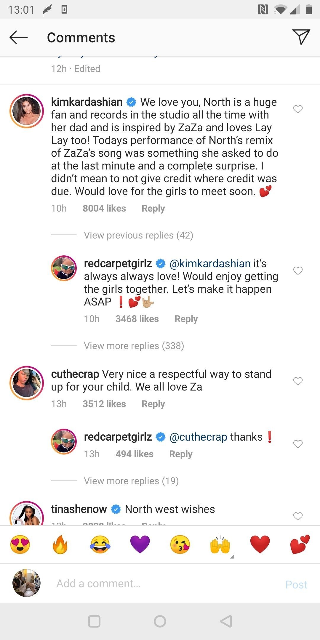 Kim Kardashian's comment on an Instagram post | Photo: Instagram/redcarpetgirlz