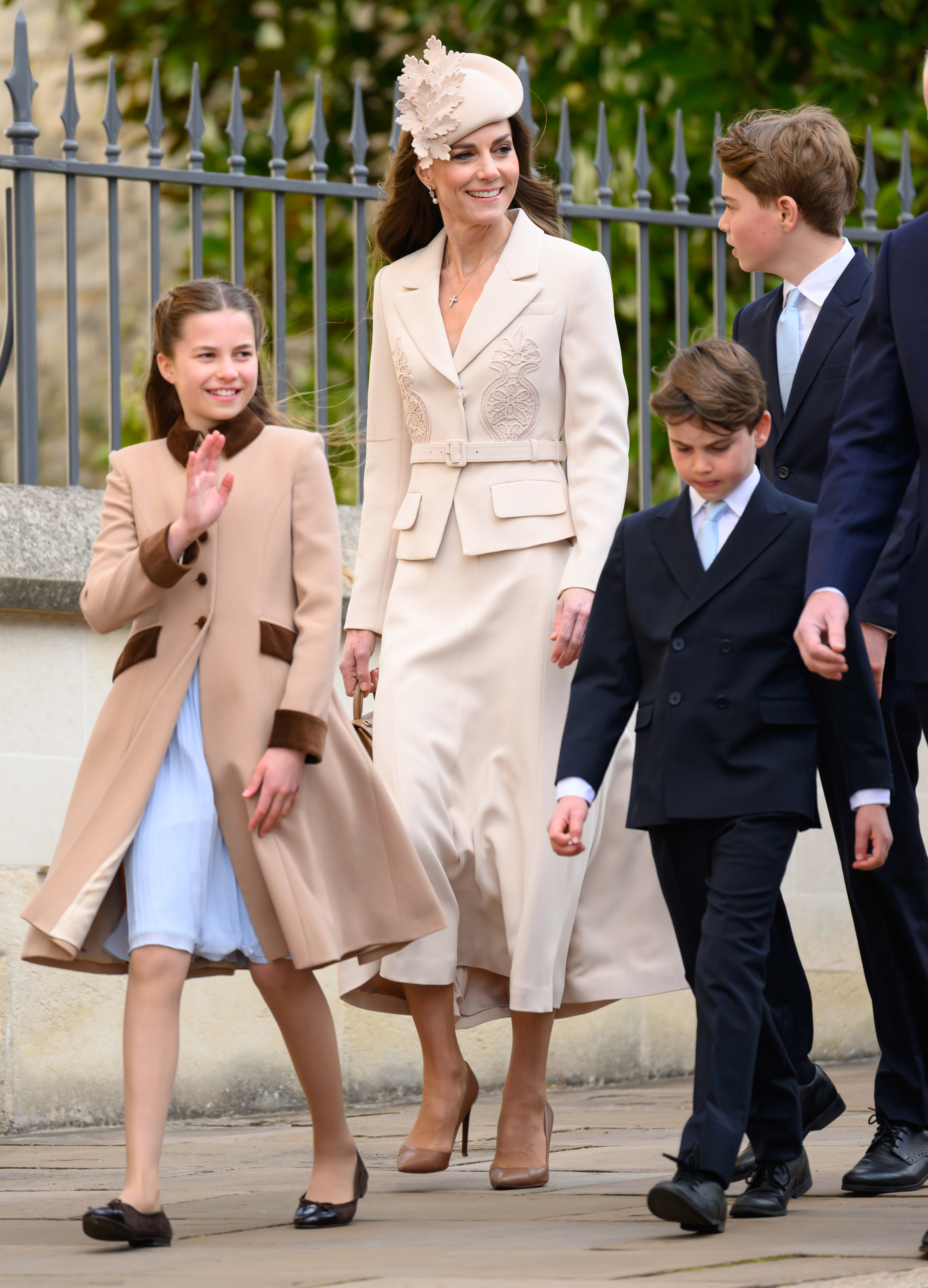Princess Charlotte of Wales, Catherine, Princess of Wales, Prince Louis of Wales and Prince George of Wales attend the 2026 Easter Matins Service at St George's Chapel on April 5, 2026 in Windsor, England | Source: Getty Images