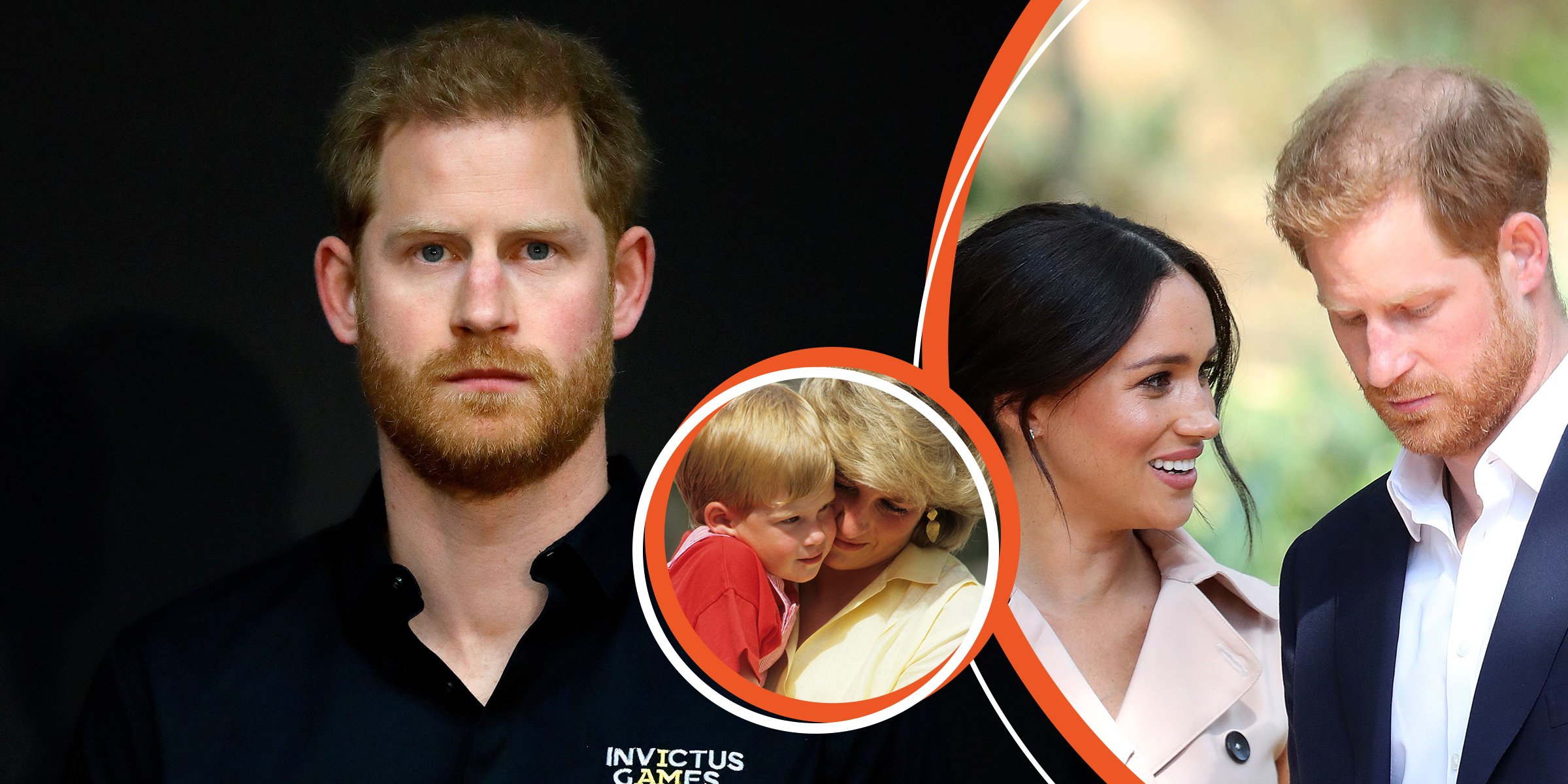 Prince Harry┃Prince Harry and Princess Diana┃Meghan Markle and Prince Harry┃Source: Getty Images