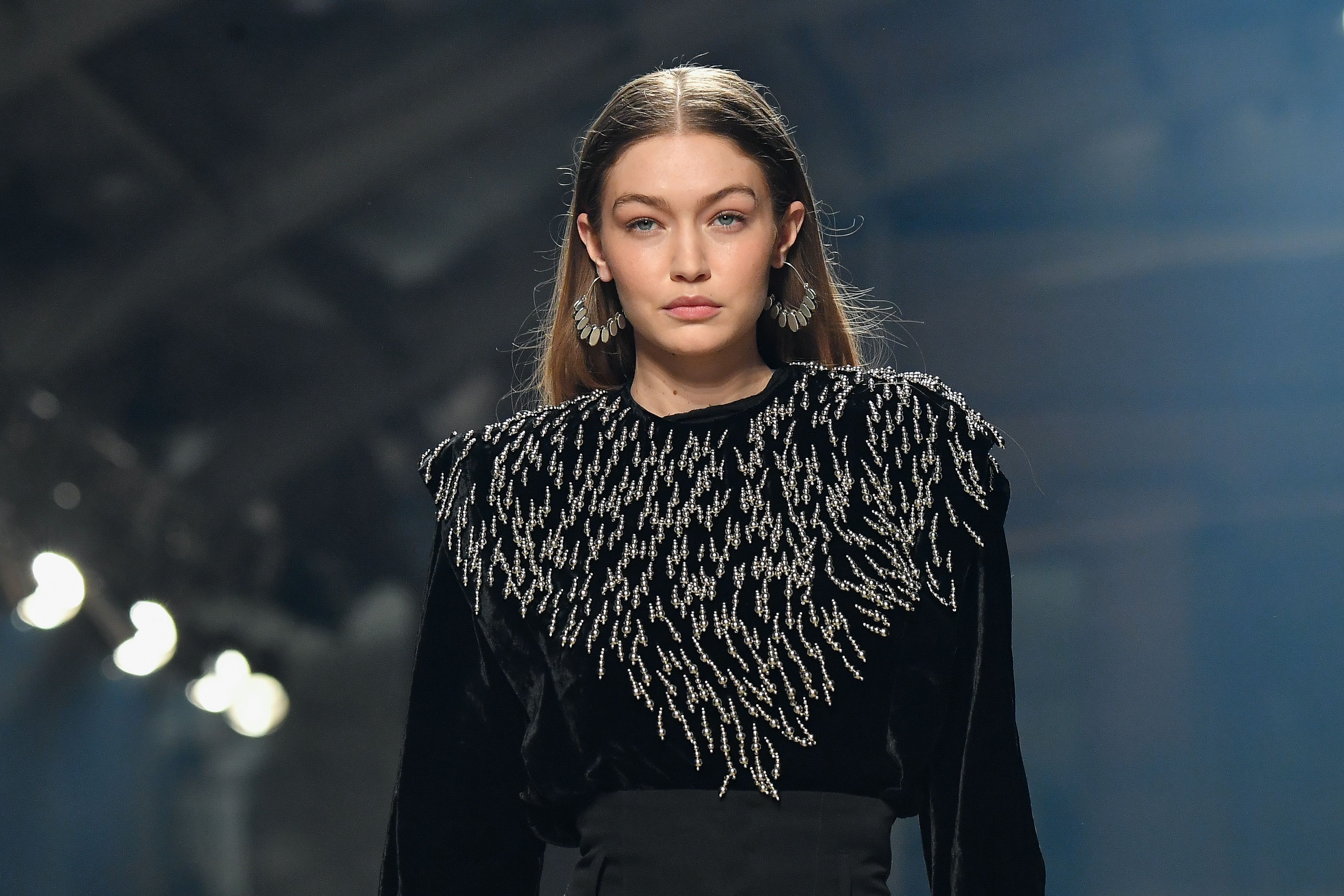 Gigi Hadid walking in the Isabel Marant show at Paris Fashion week on February 27, 2020 | Getty Images 