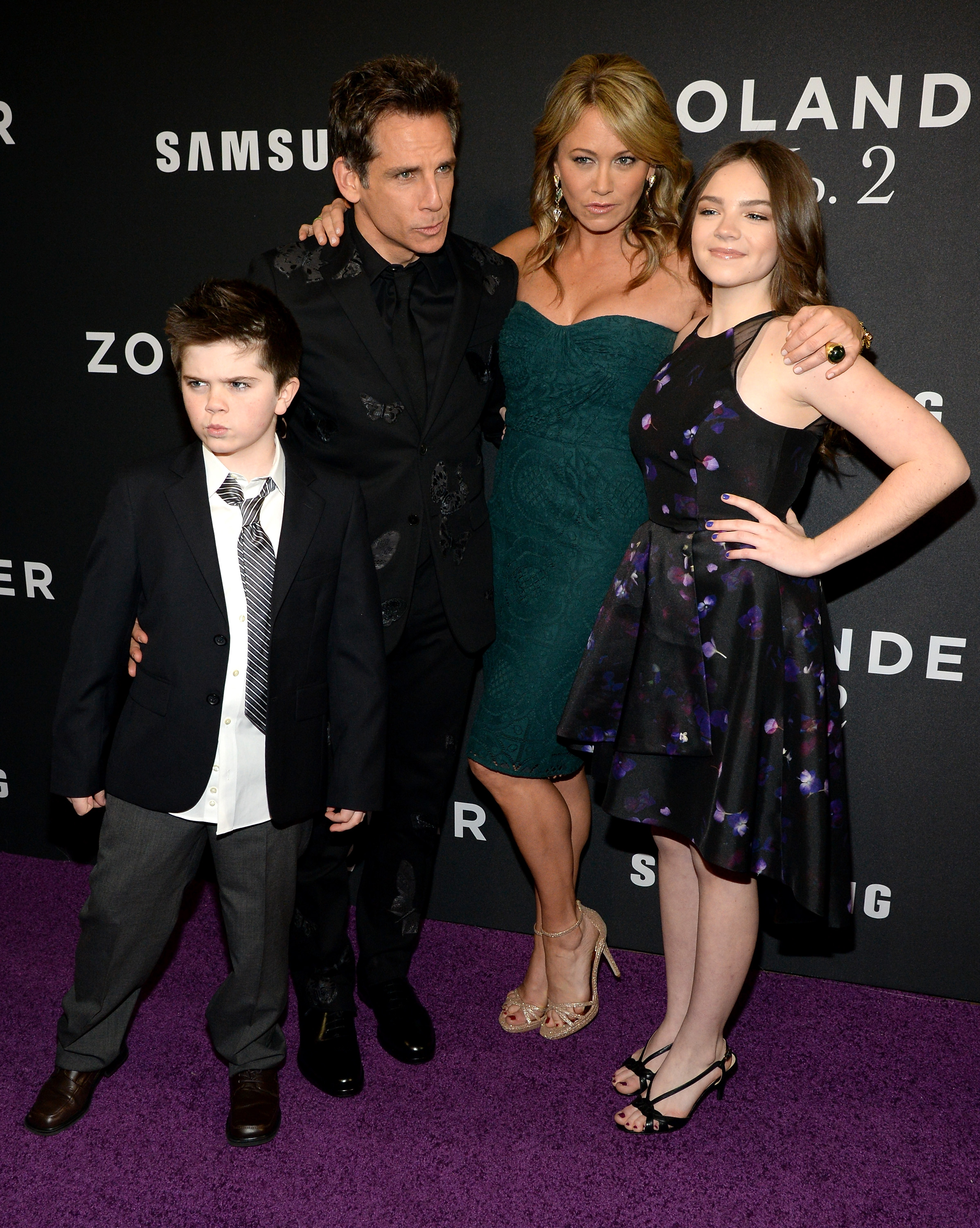 Quinlin, Ben, and Ella Stiller with Christine Taylor at the premiere of "Zoolander 2" in New York City on February 9, 2016 | Source: Getty Images