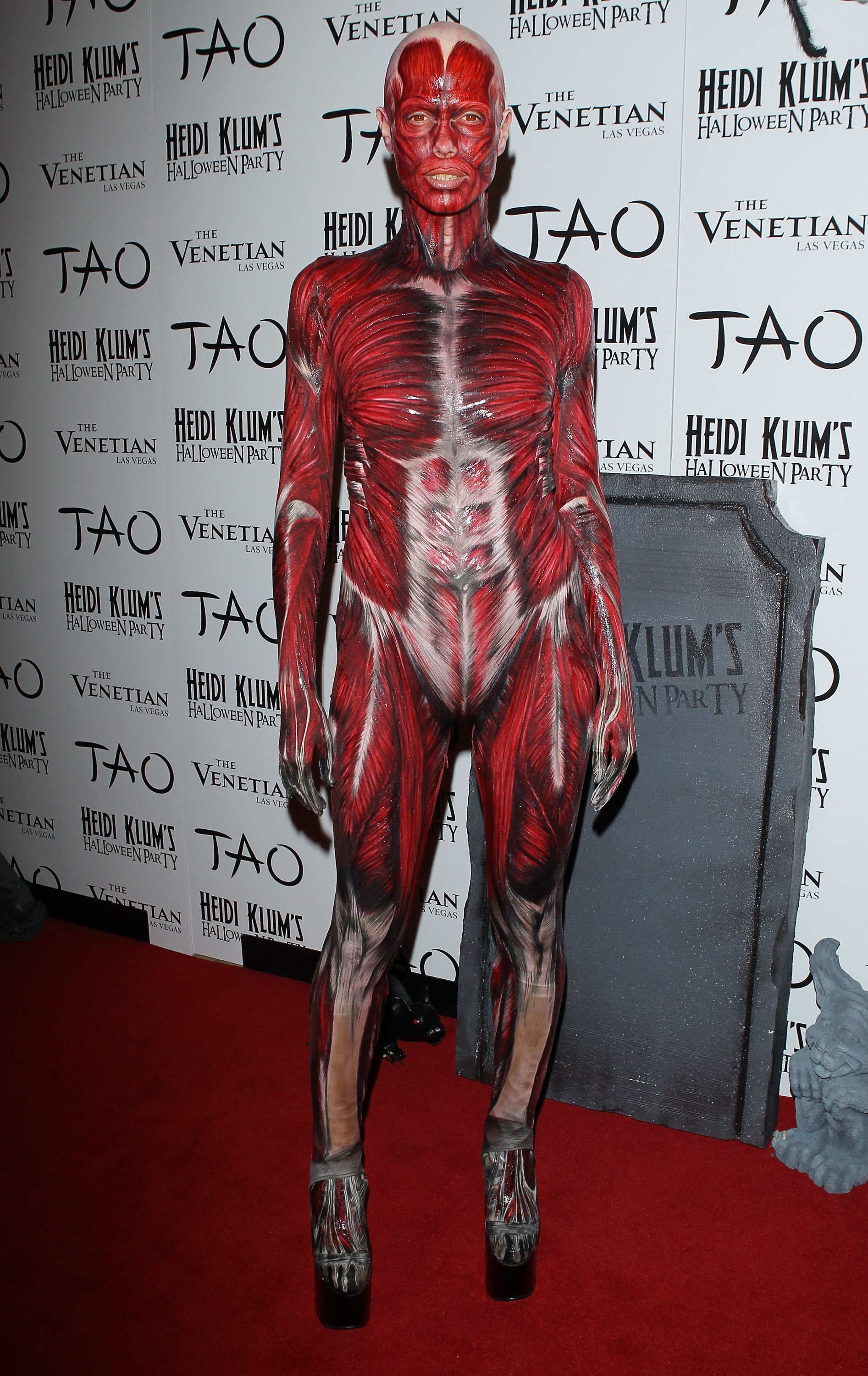 Heidi Klum dressed as a human anatomy model at her 12th Annual Halloween Party in Las Vegas, Nevada on October 29, 2011 | Source: Getty Images